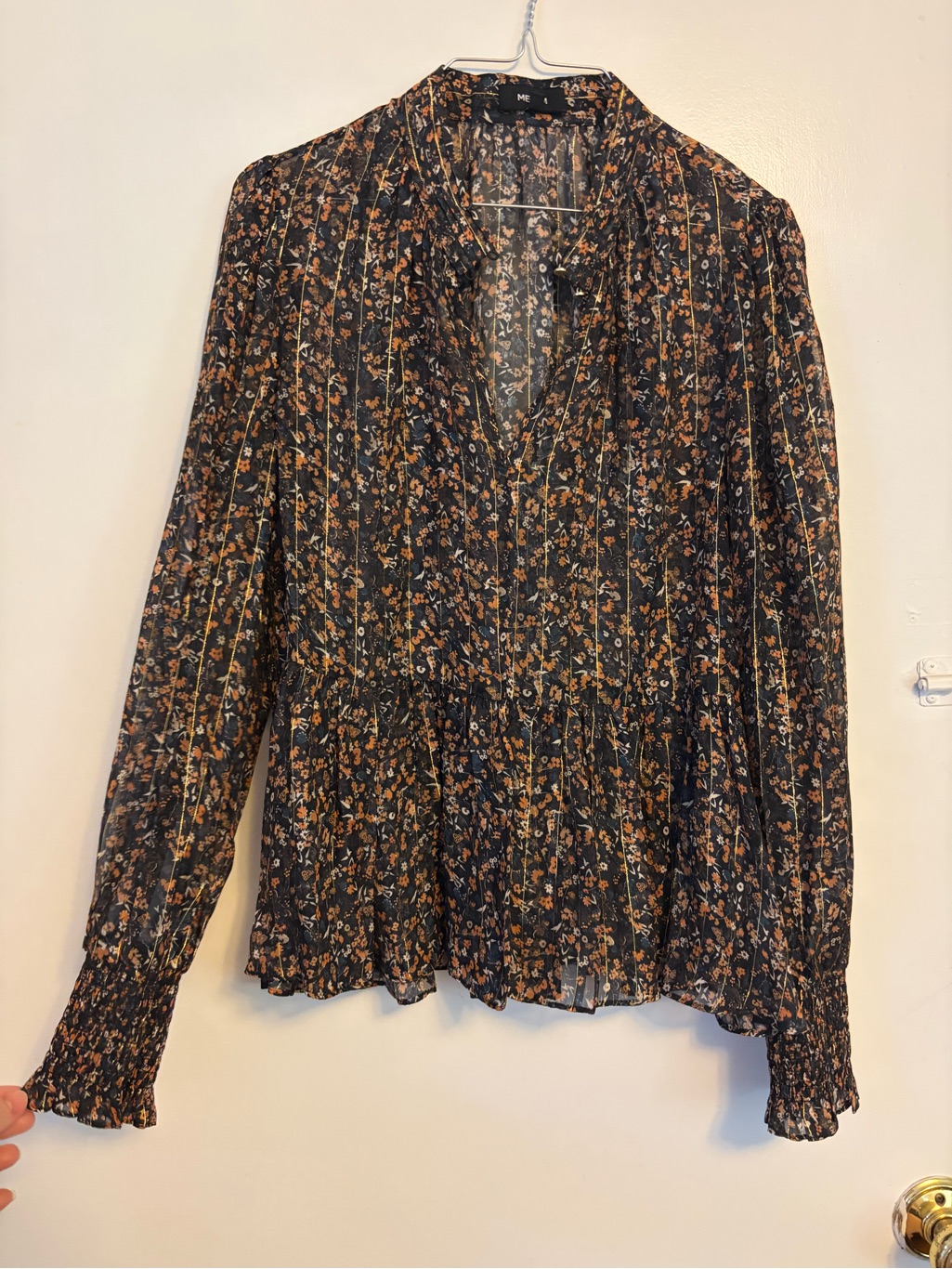 Me+Em Navy/Black Floral V-Neck Peplum Viscose Blouse